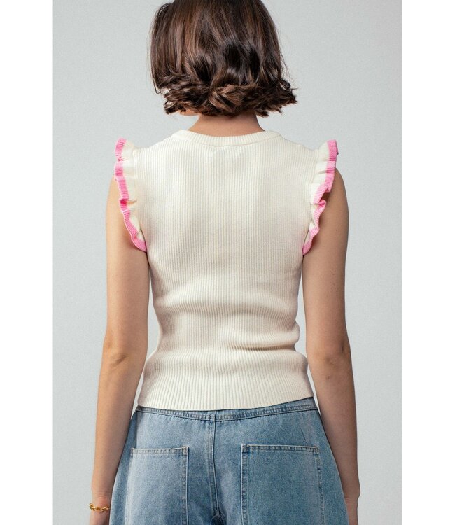 Ruffle Trim Ribbed Knit Sleeveless Boho Top