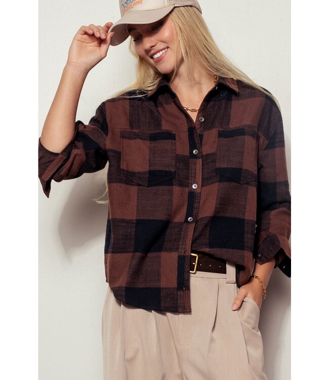 Relaxed Checkered Button-Up Western Boho Shirt Top