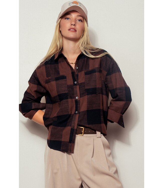 Relaxed Checkered Button-Up Western Boho Shirt Top