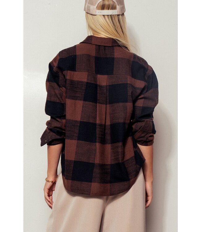 Relaxed Checkered Button-Up Western Boho Shirt Top