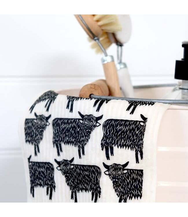 Swedish Dishcloth - Highland Cow - Black