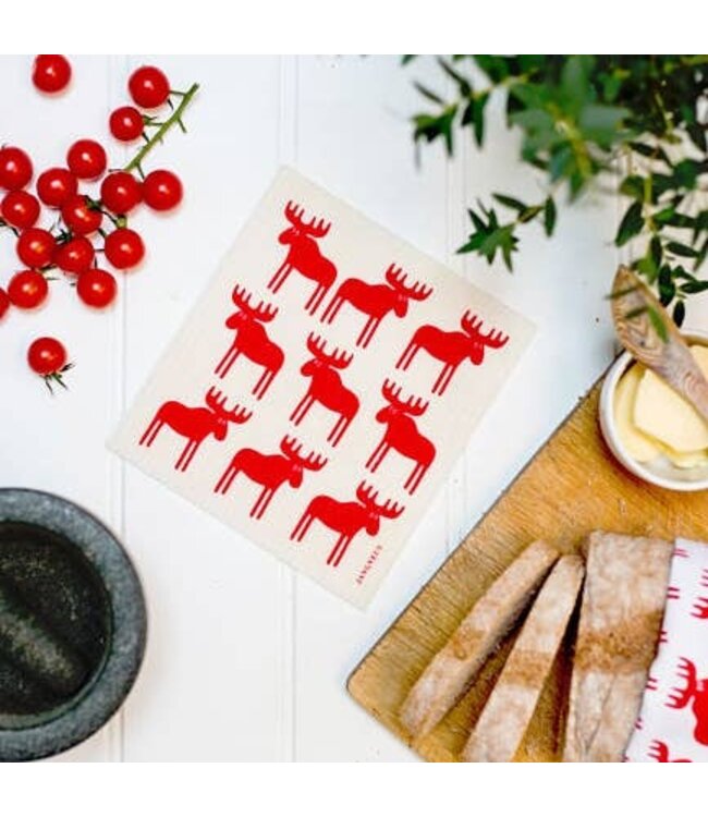 Swedish Dishcloth - Moose - Red
