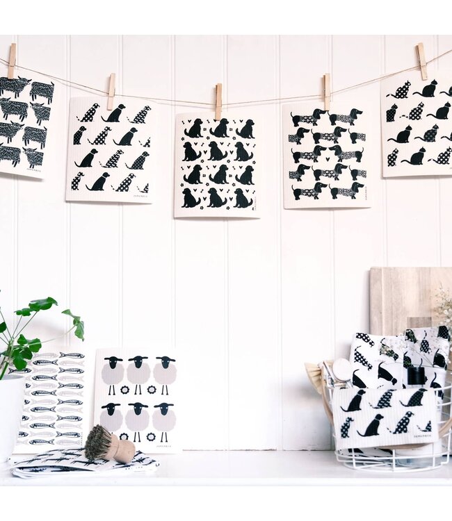 Swedish Dishcloth - Cats - Black
