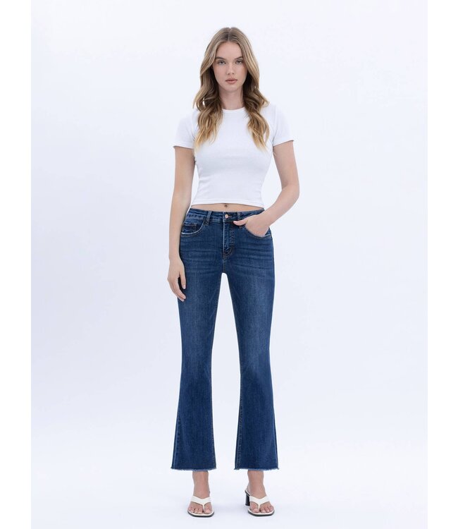 Tummy Control High Rise Raw Hem Kick Flare Jeans