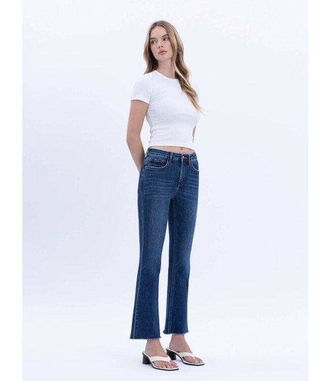 Tummy Control High Rise Raw Hem Kick Flare Jeans