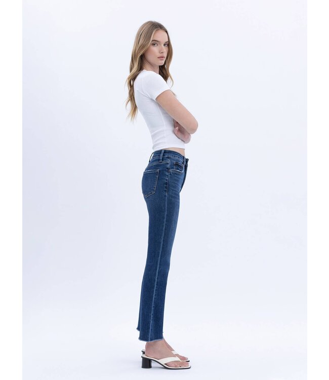 Tummy Control High Rise Raw Hem Kick Flare Jeans