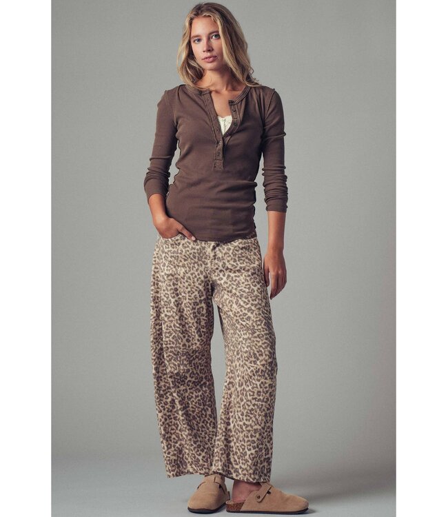 Ribbed Henley Long Sleeve Top