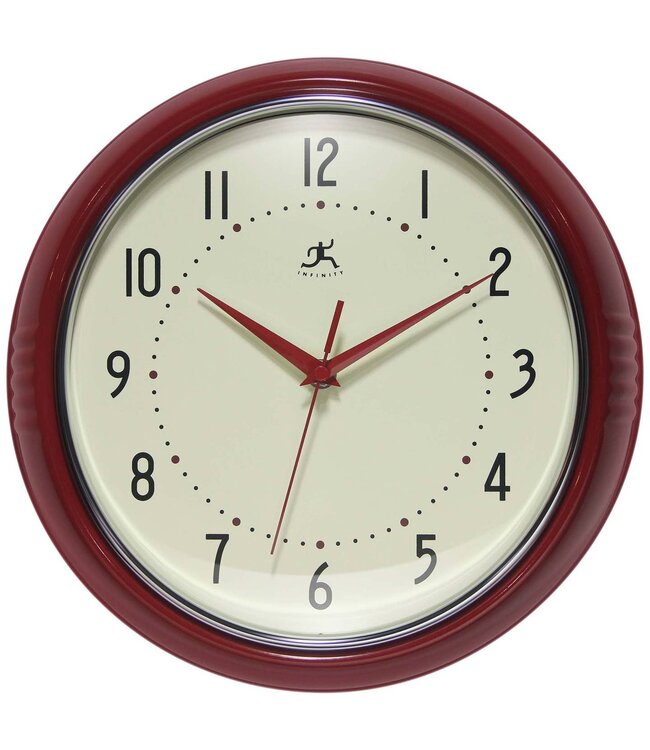 Retro Round Red Indoor Wall Clock - 12 Inch