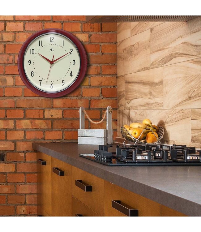 Retro Round Red Indoor Wall Clock - 12 Inch