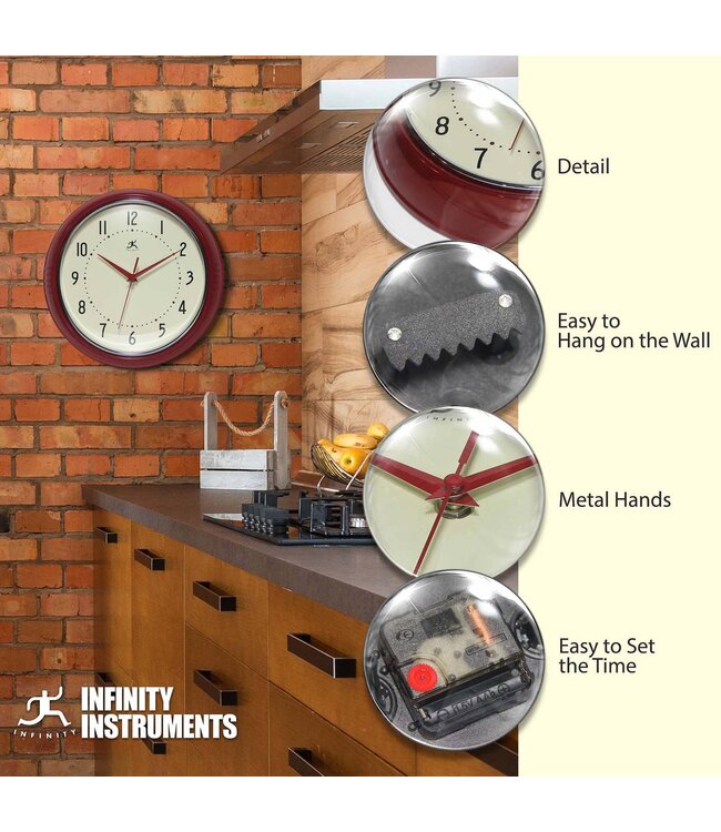 Retro Round Red Indoor Wall Clock - 12 Inch