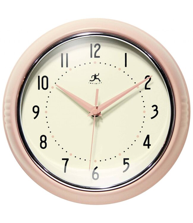 Retro Round Pink Indoor Wall Clock - 9.5 Inch
