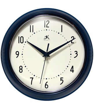 Retro Round Navy Blue Indoor Wall Clock - 9.5 Inch