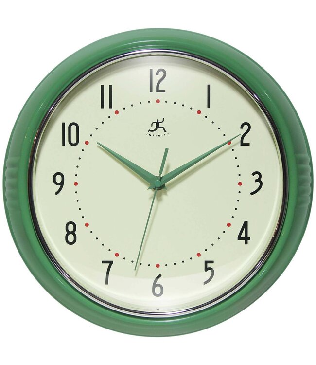 Retro Round Green Indoor Wall Clock - 12 Inch