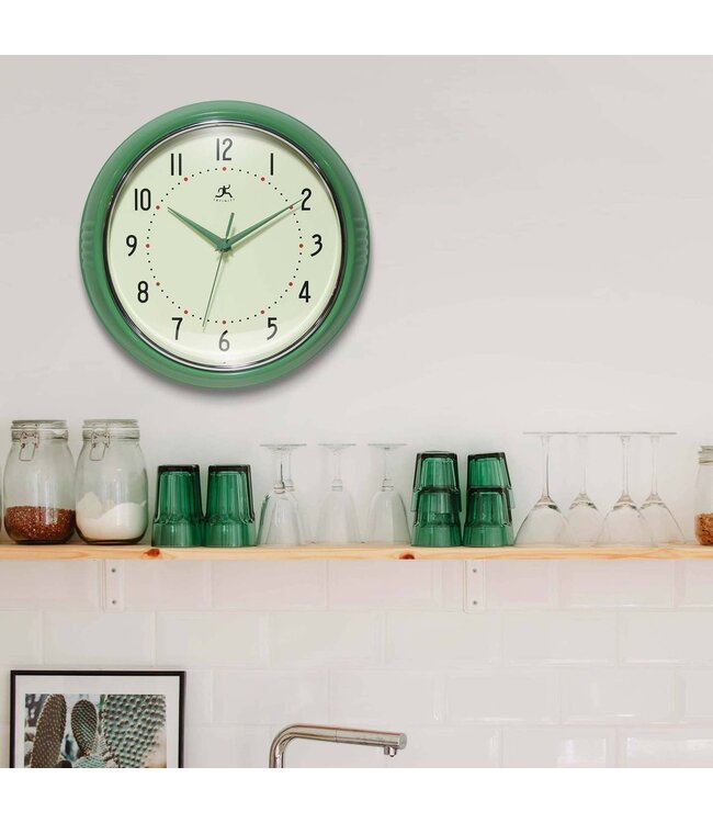 Retro Round Green Indoor Wall Clock - 12 Inch