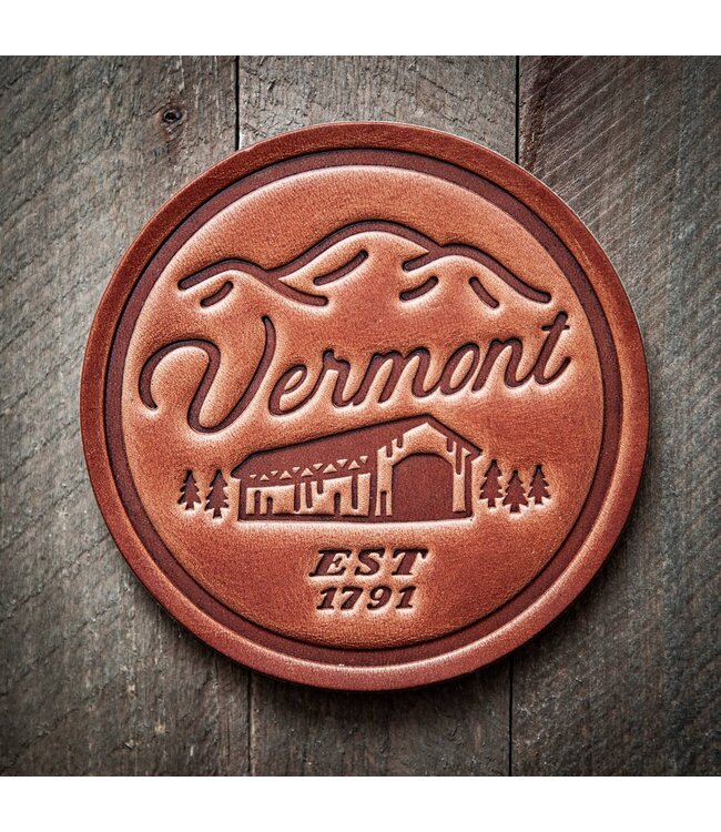 Vermont Covered Bridge Leather Coaster