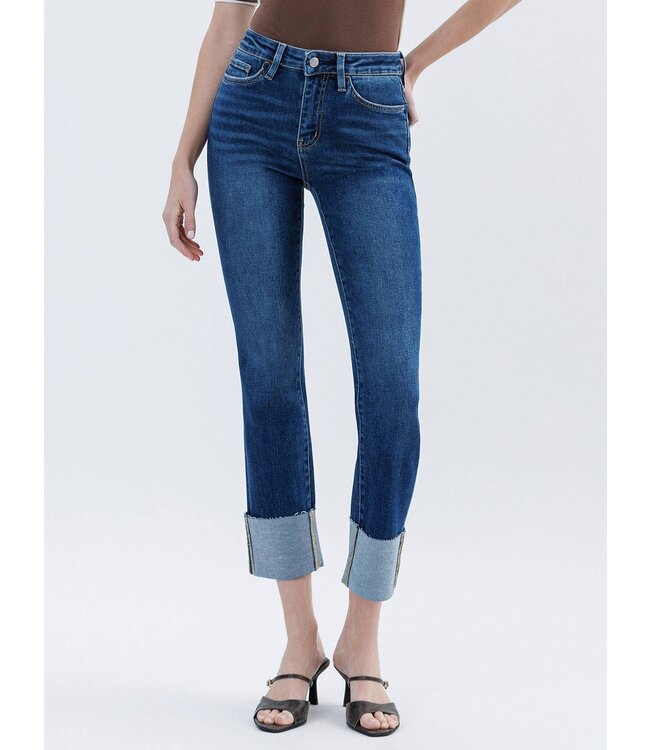 High Rise Cuffed Slim Straight Jeans
