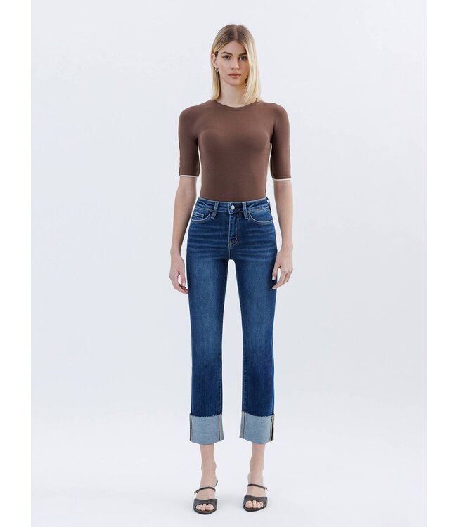 High Rise Cuffed Slim Straight Jeans