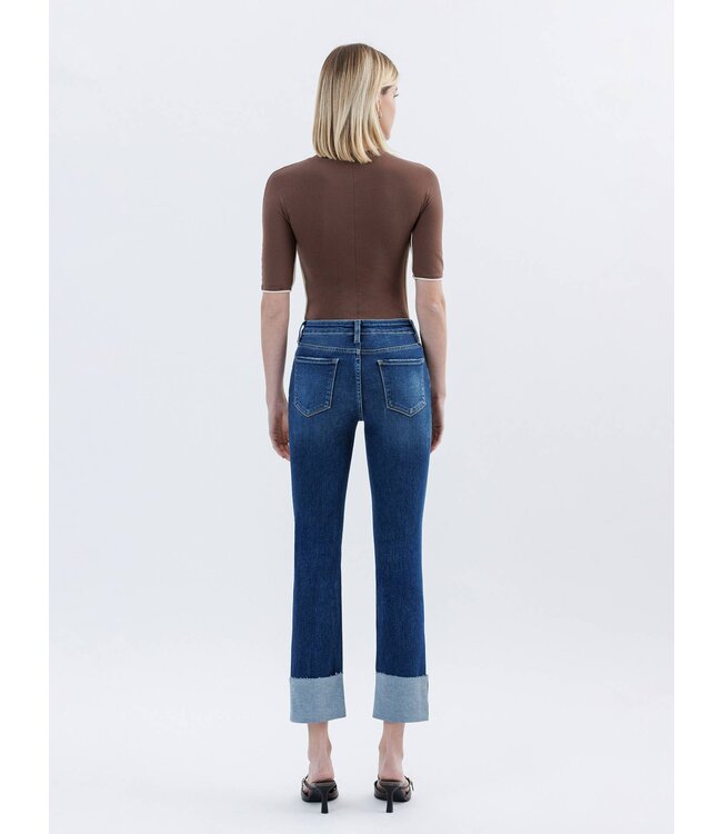 High Rise Cuffed Slim Straight Jeans