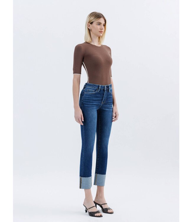 High Rise Cuffed Slim Straight Jeans