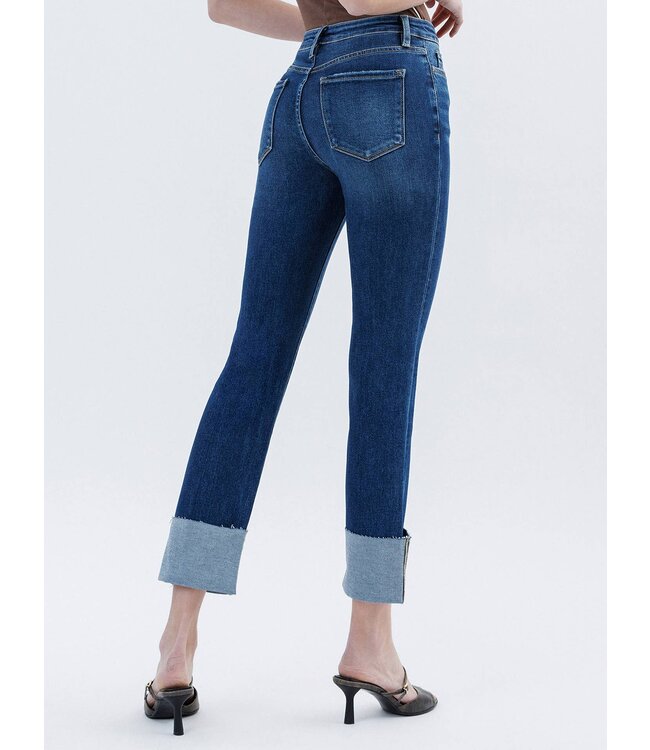 High Rise Cuffed Slim Straight Jeans