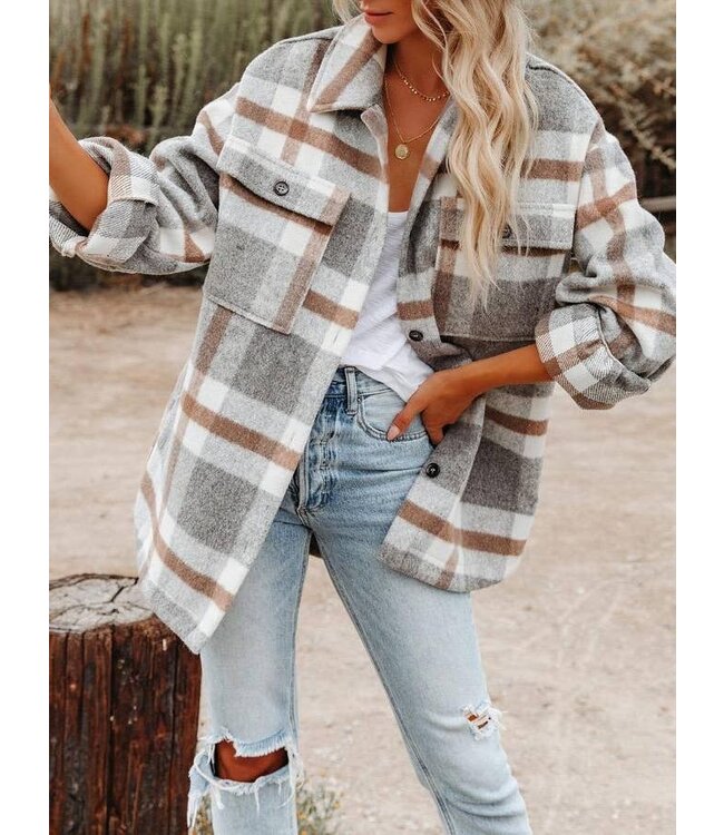 Women's Plaid Button Flannel Shirt Jacket