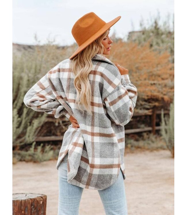 Women's Plaid Button Flannel Shirt Jacket