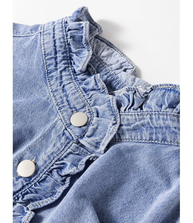 Beau Blue Ruffled Long Sleeve Buttoned Denim Shirt