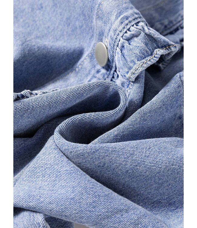 Beau Blue Ruffled Long Sleeve Buttoned Denim Shirt