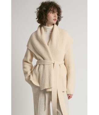 Common Knit Shawl Collar Belt Cardigan - Ivory