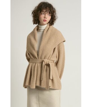 Common Knit Shawl Collar Belt Cardigan - Sand