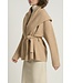 Common Knit Shawl Collar Belt Cardigan - Sand