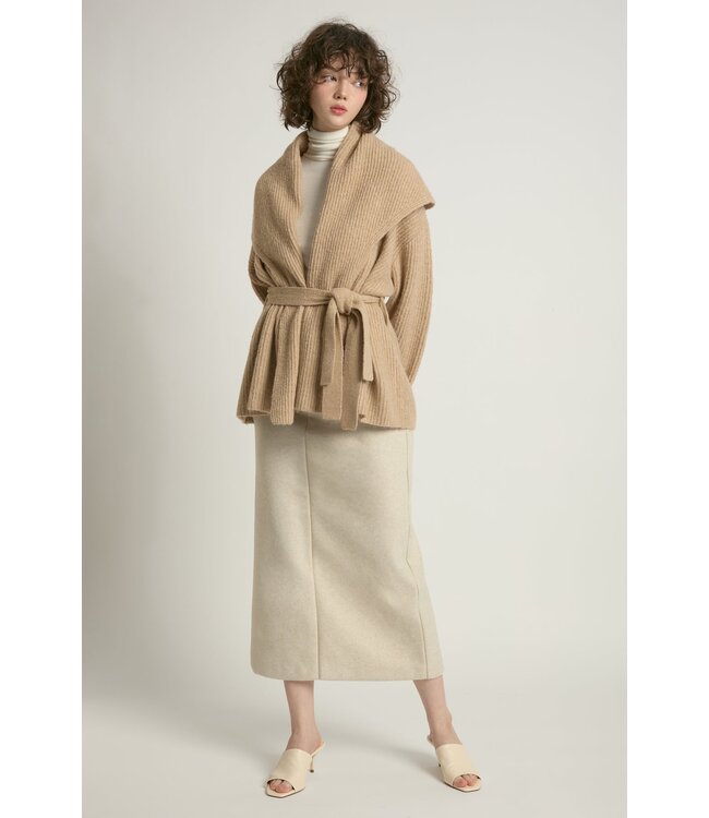 Common Knit Shawl Collar Belt Cardigan - Sand