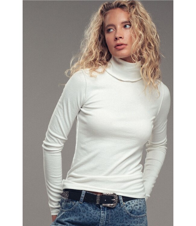 Contrast Seam Turtleneck Knit Top