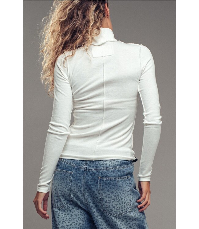 Contrast Seam Turtleneck Knit Top