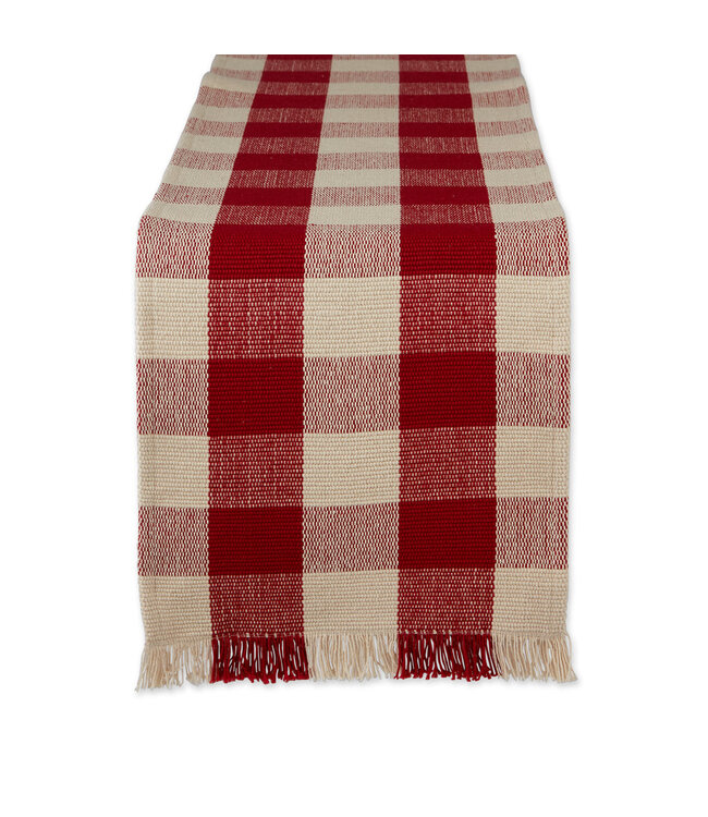 Garnet Check Fringe Table Runner - 13 x 75"