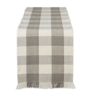 Dove Gray Check Fringe Table Runner -  13 x 108"