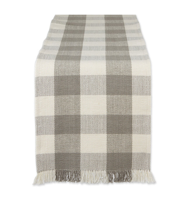 Dove Gray Check Fringe Table Runner -  13 x 108"