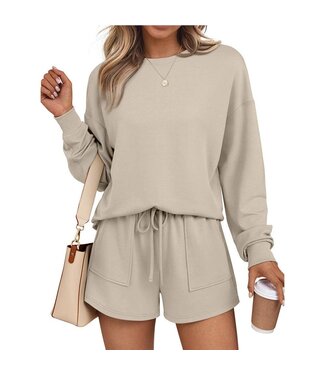 Women's Fall 2 Piece Lounge Set Long Sleeve Top and Shorts