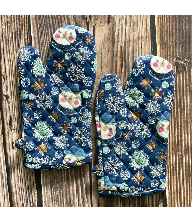 Mahogany Snowman & Snowflakes Mitt, Set of 2