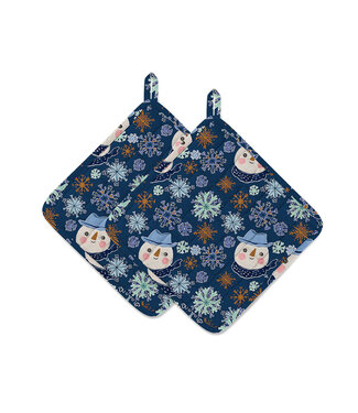 Mahogany Snowman and Snowflakes Pot Holder, Set of 2