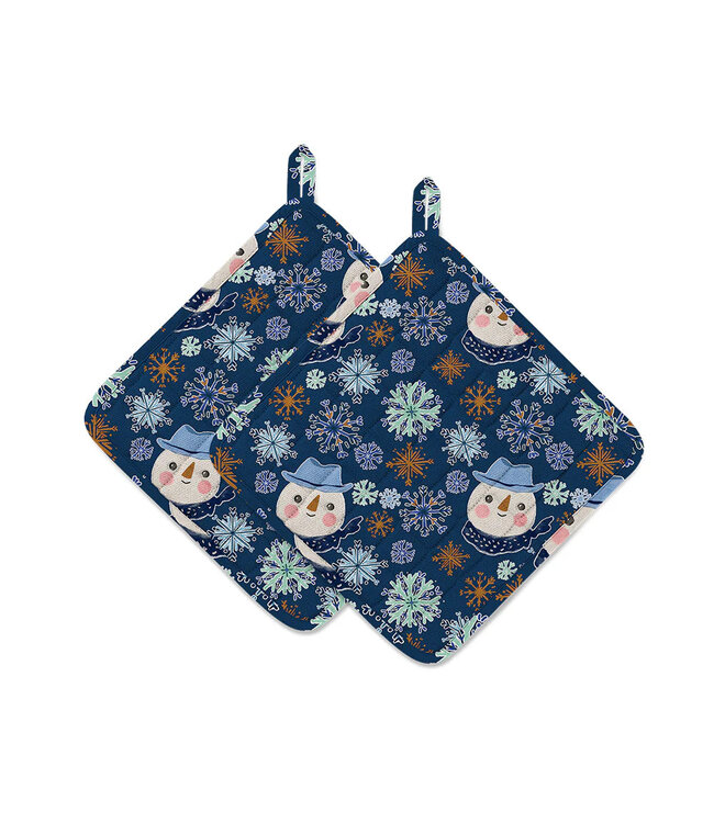 Mahogany Snowman and Snowflakes Pot Holder, Set of 2