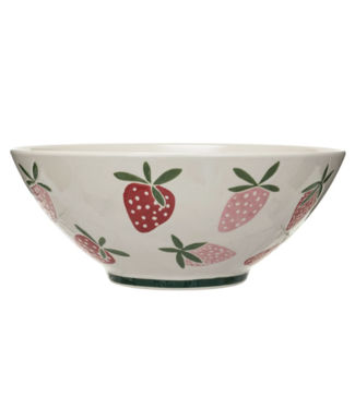 Hand Painted Stoneware Bowl - Strawberries