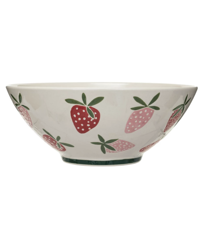 Hand Painted Stoneware Bowl - Strawberries