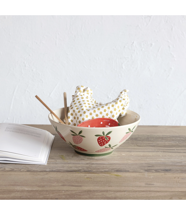 Hand Painted Stoneware Bowl - Strawberries