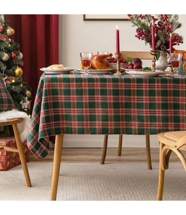 Classic Red and Green Tartan Festive Tablecloth