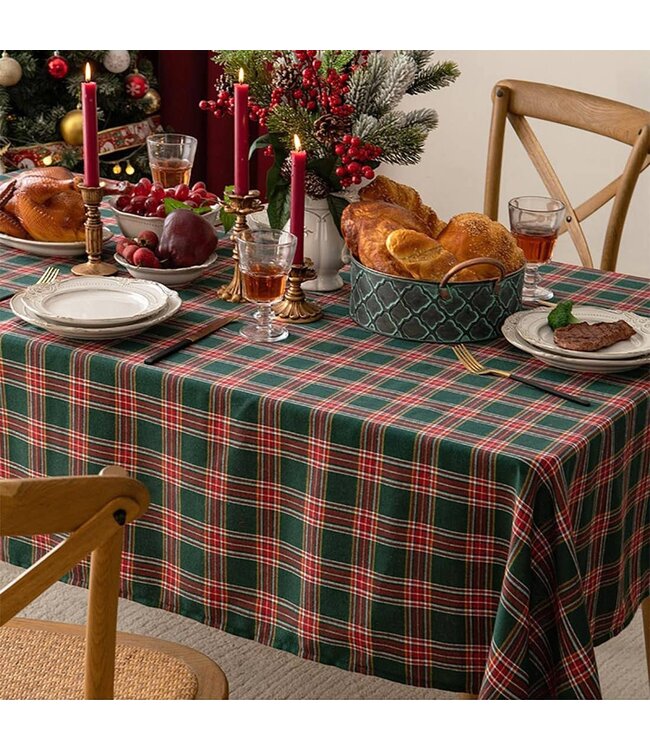 Classic Red and Green Tartan Festive Tablecloth