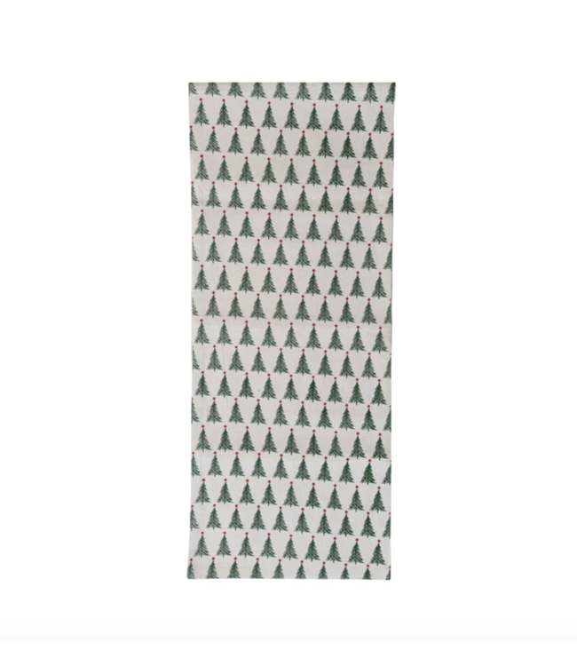 Stonewashed Cotton Printed Table Runner - Christmas Trees