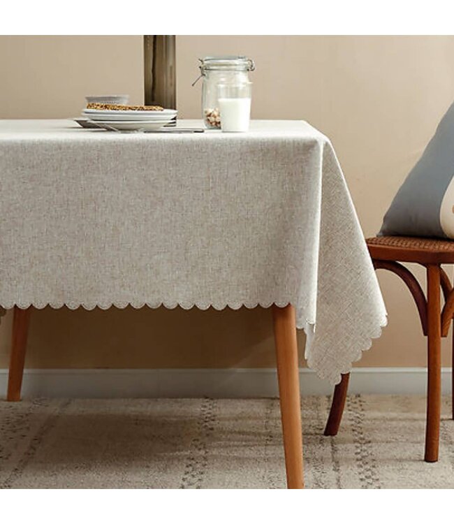 Natural Scalloped Border Wrinkle-Free Tablecloth - 56"x88"
