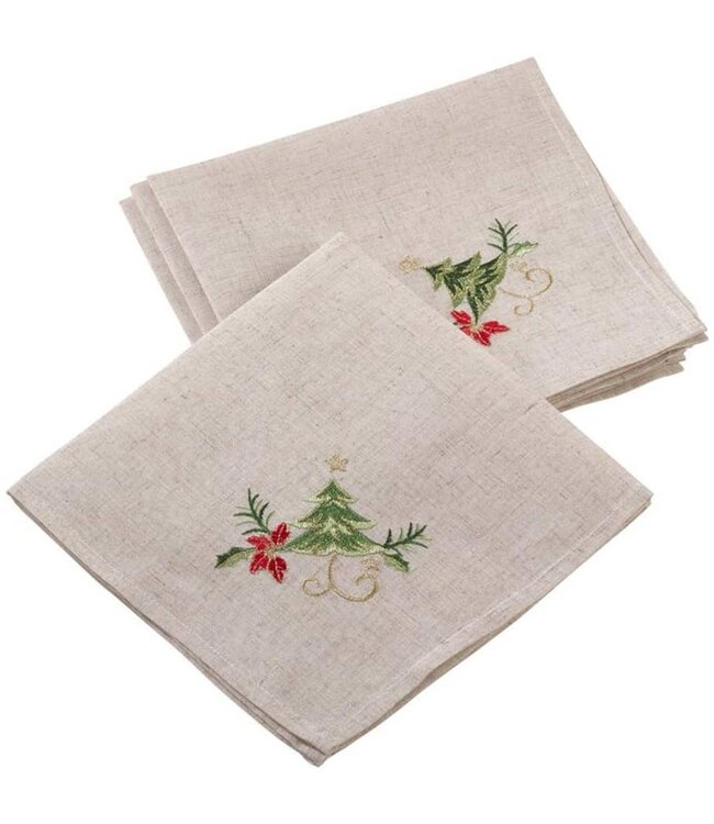 Embroidered Holiday Design Linen Blend 20" Dinner Napkin