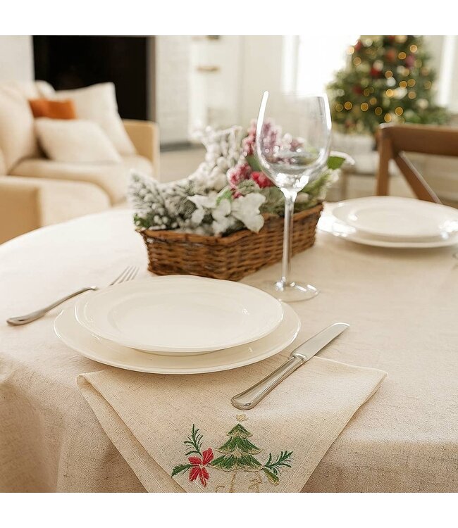 Embroidered Holiday Design Linen Blend 20" Dinner Napkin